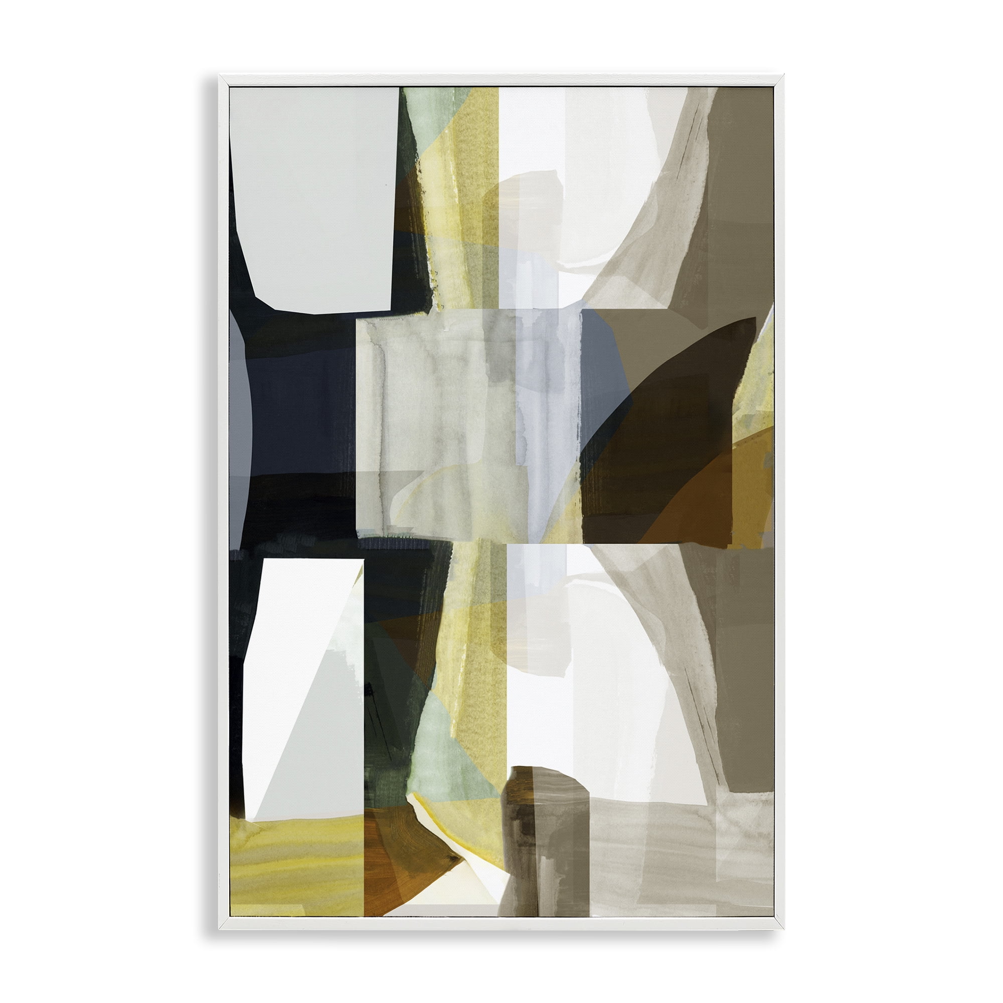 Stupell Industries Geometric with White Blocks Abstract Painting White Framed Art Print Wall Art, 16 x 24