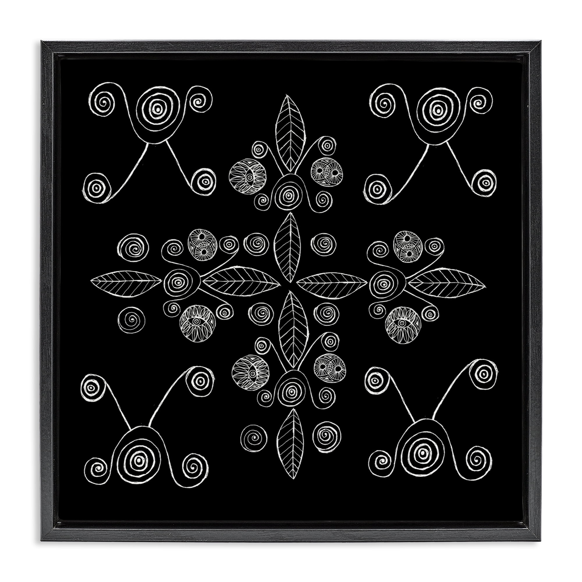 Stupell Industries Geometrics & Leaf Fractals Black Framed Floater Canvas Wall Art, design by El Perkin