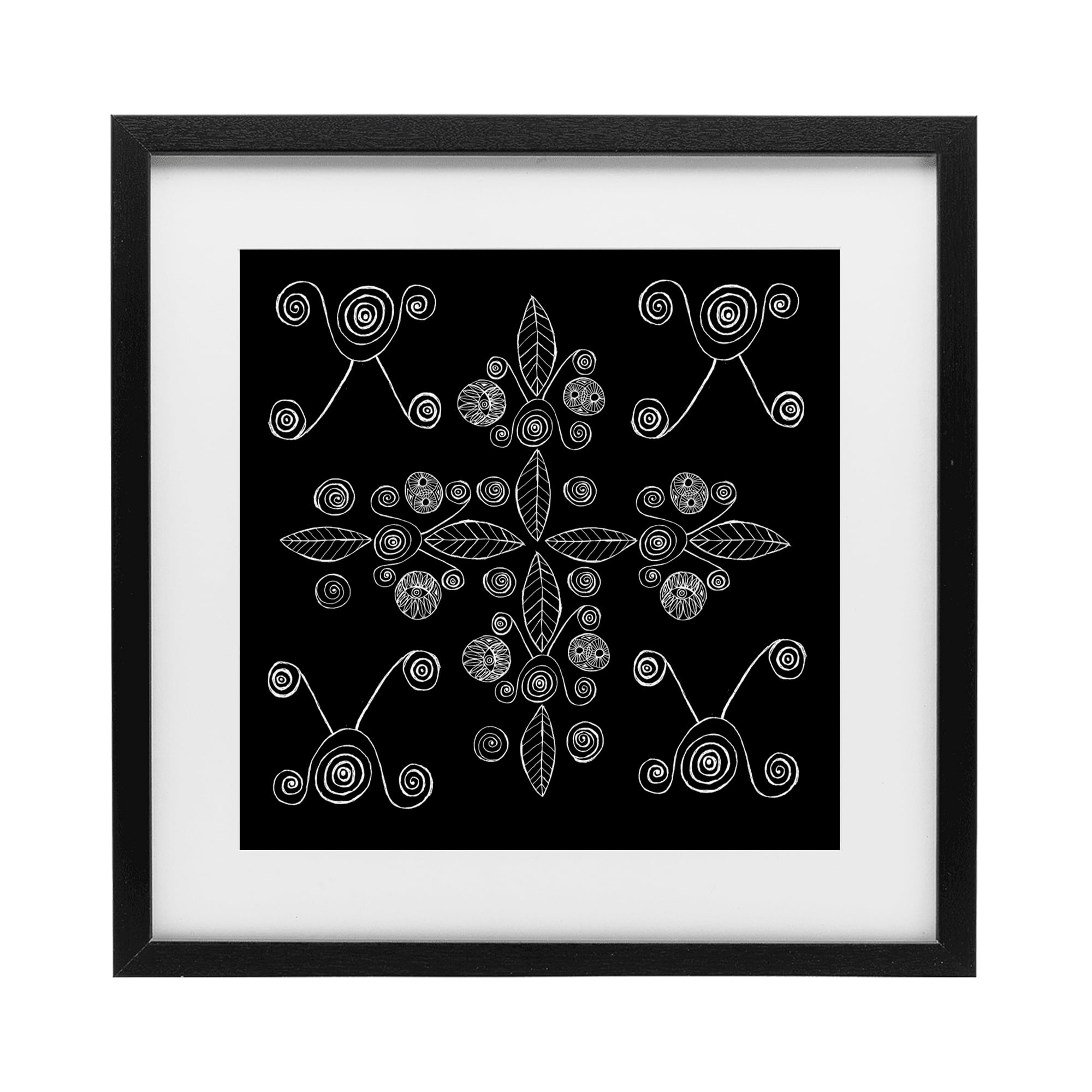 Stupell Industries Geometrics & Leaf Fractals Black Framed Print Under Glass, design by El Perkin