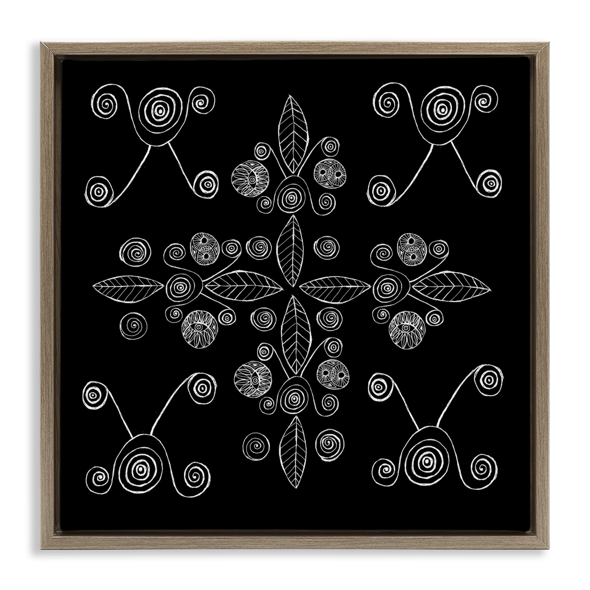 Stupell Industries Geometrics & Leaf Fractals Brown Framed Floater Canvas Wall Art, design by El Perkin