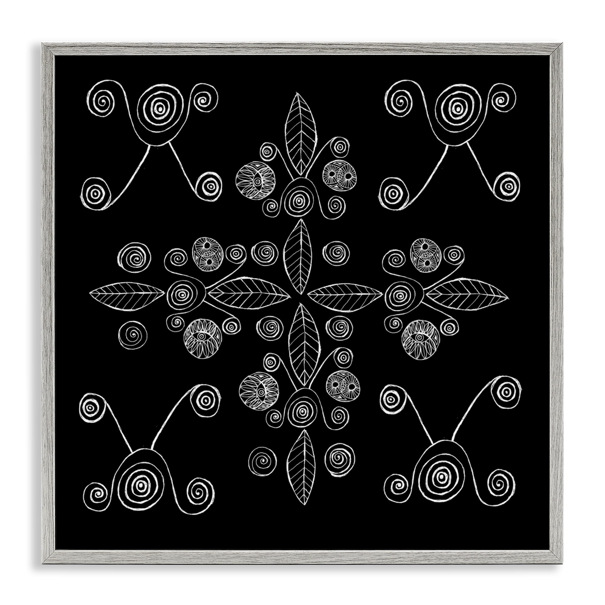 Stupell Industries Geometrics & Leaf Fractals Gray Framed Giclee Art, design by El Perkin