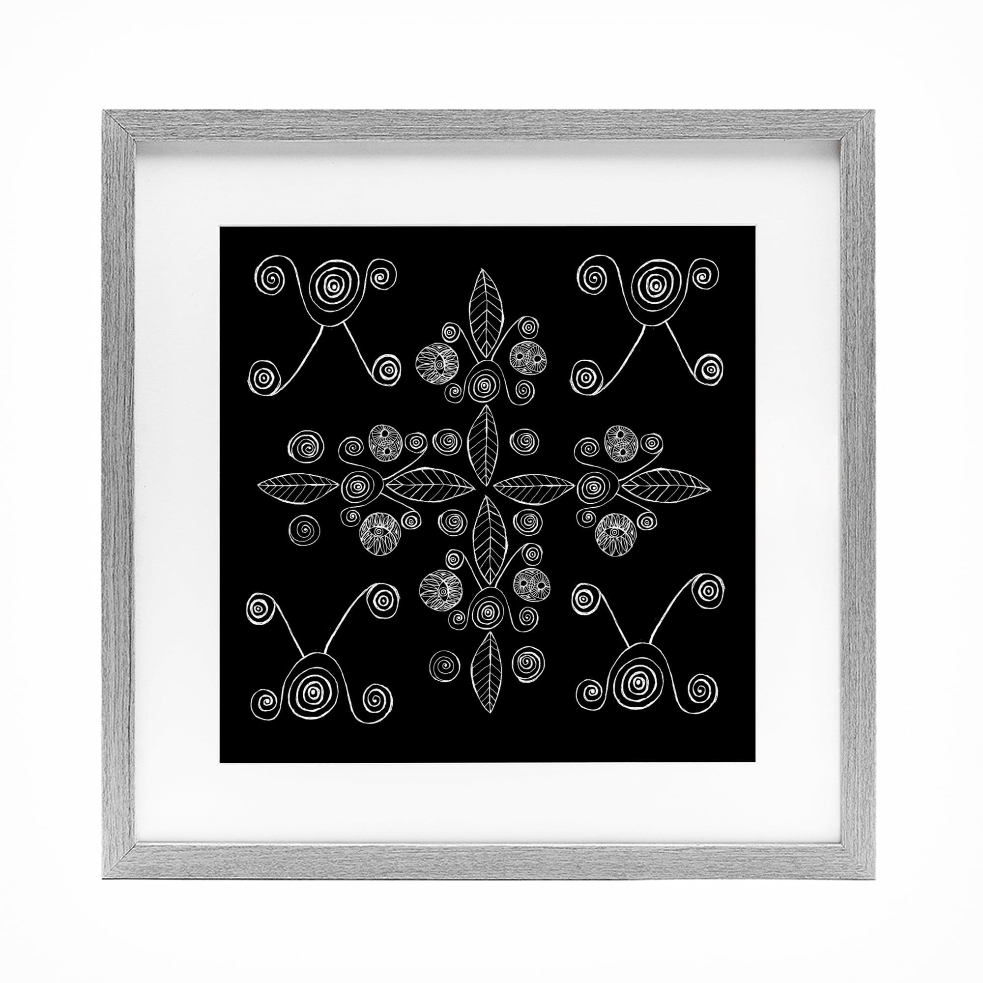 Stupell Industries Geometrics & Leaf Fractals Gray Framed Print Under Glass, design by El Perkin
