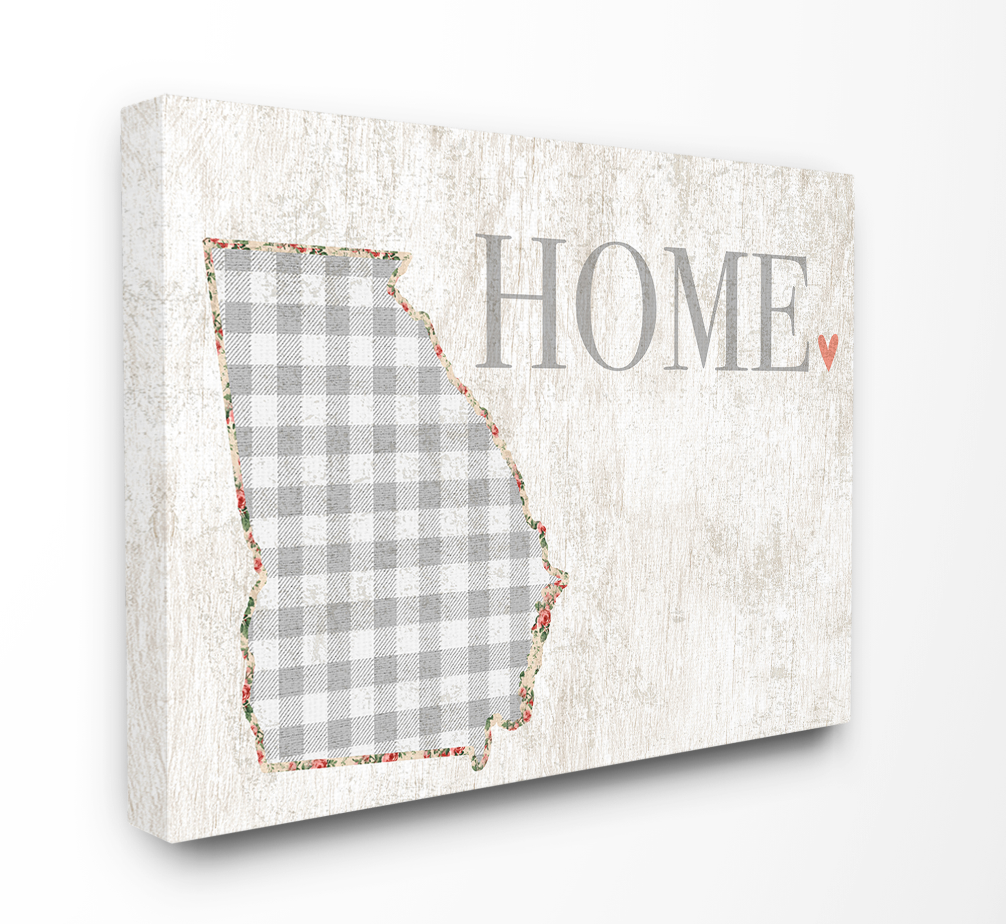 Stupell Industries Georgia Grey Gingham and Floral Heart and Home Town & City Painting Gallery Wrapped Canvas Art Print Wall Art, 30 x 40