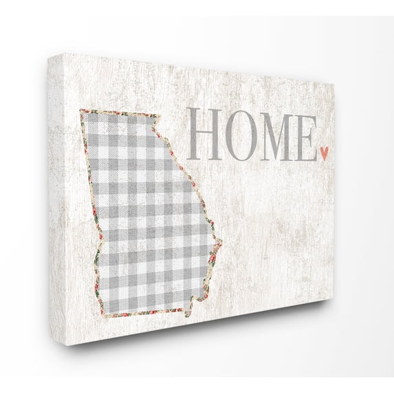 Stupell Industries Georgia Grey Gingham and Floral Heart and Home Town & City Painting Gallery Wrapped Canvas Art Print Wall Art, 30 x 40