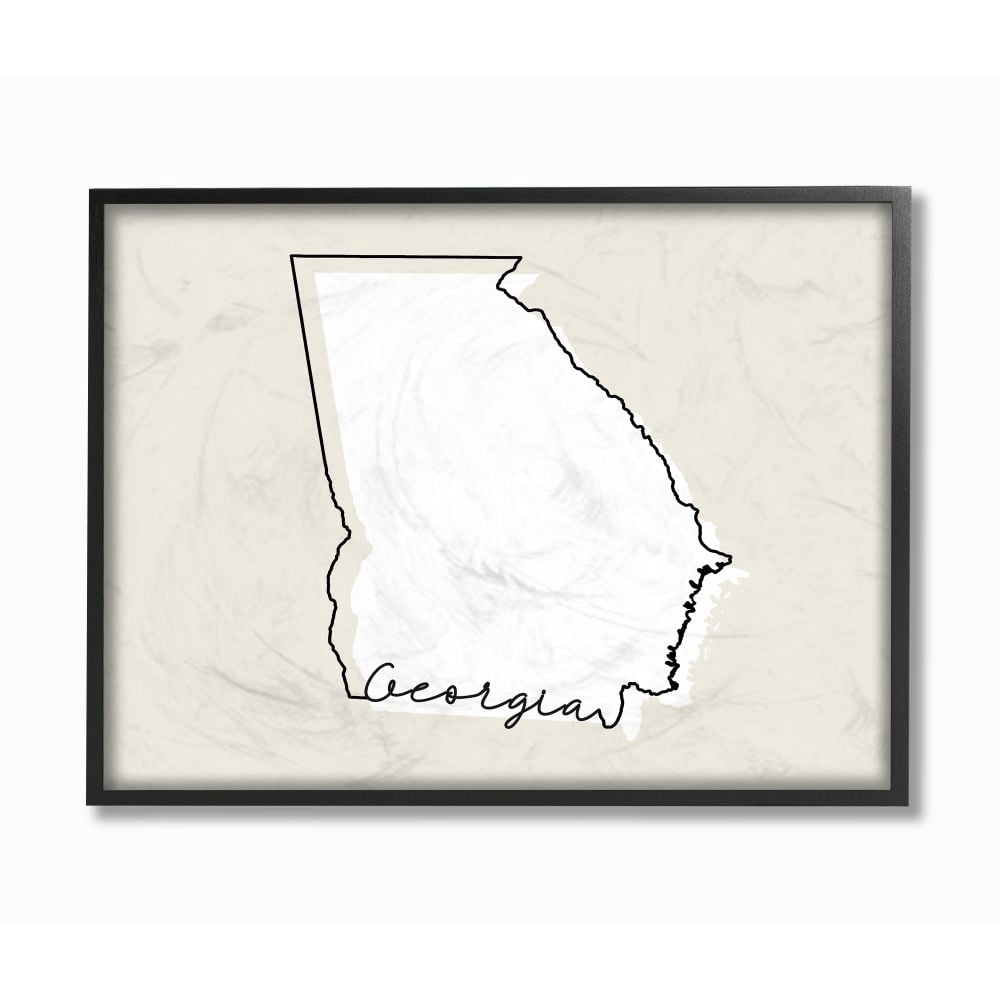Stupell Industries Georgia Home State Map Neutral Print Design Framed Giclee Texturized Art by Daphne Polselli