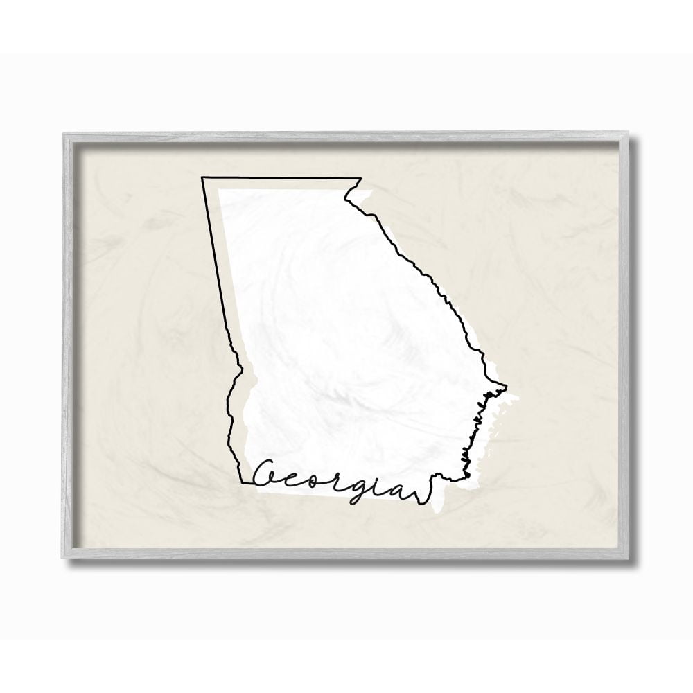 Stupell Industries Georgia Home State Map Neutral Print Design Gray Farmhouse Rustic Framed Giclee Texturized Art by Daphne Polselli