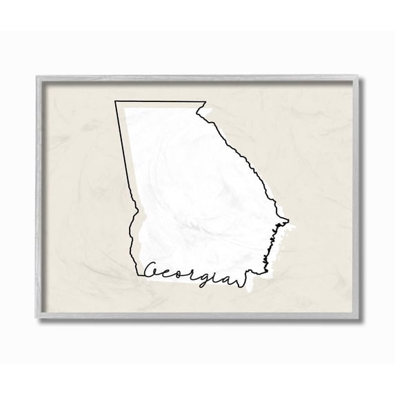 Stupell Industries Georgia Home State Map Neutral Print Design Gray Farmhouse Rustic Framed Giclee Texturized Art by Daphne Polselli