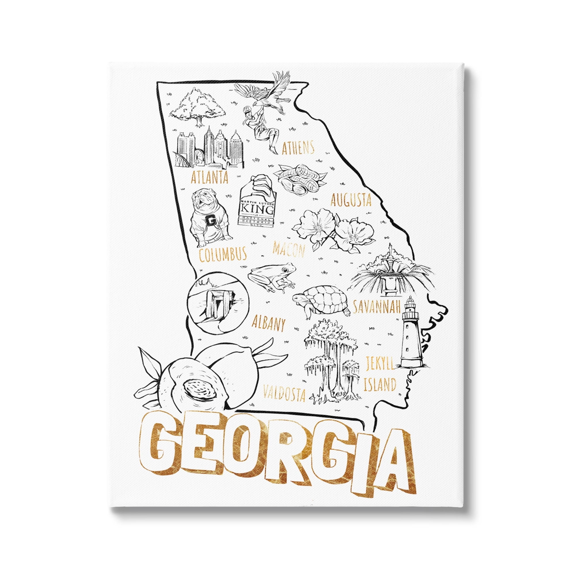 Stupell Industries Georgia Map Landmark Diagram Typography Design Canvas Wall Art, 16 x 20, Design by Ziwei Li