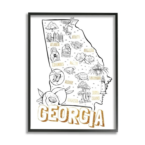 Stupell Industries Georgia Map Landmark Diagram Typography Design Framed Wall Art, 11 x 14, Design by Ziwei Li