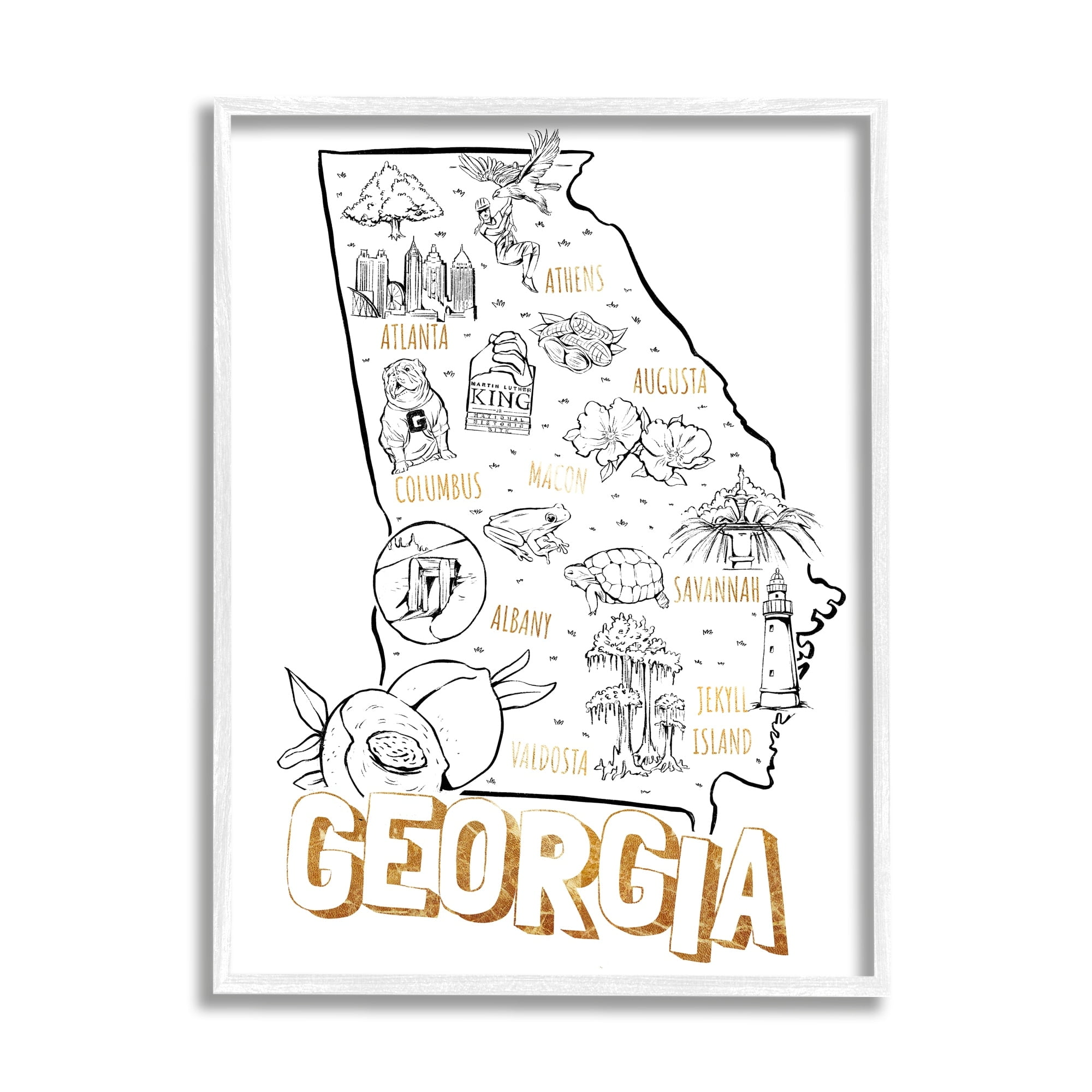 Stupell Industries Georgia Map Landmark Diagram Typography Design Framed Wall Art, 16 x 20, Design by Ziwei Li