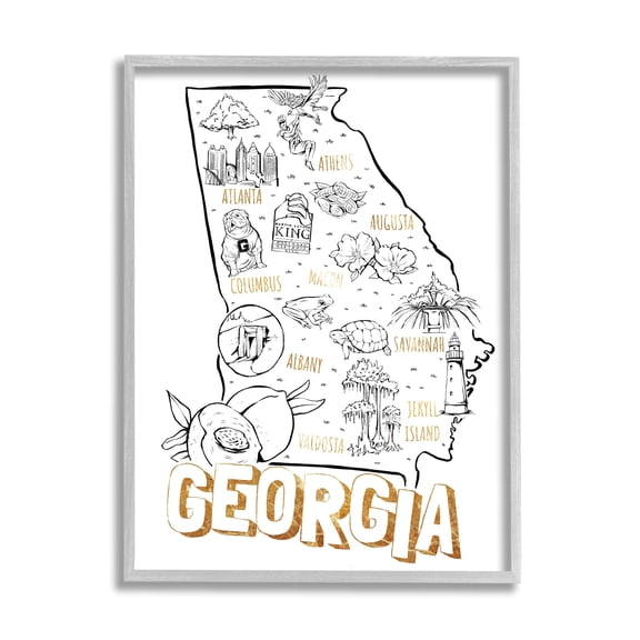 Stupell Industries Georgia Map Landmark Diagram Typography Design Framed Wall Art, 24 x 30, Design by Ziwei Li