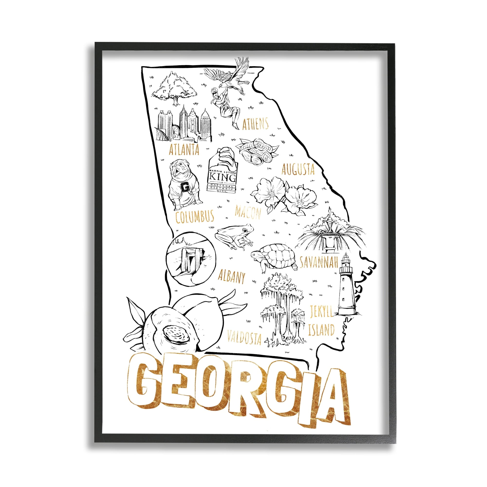Stupell Industries Georgia Map Landmark Diagram Typography Design Framed Wall Art, 24 x 30, Design by Ziwei Li