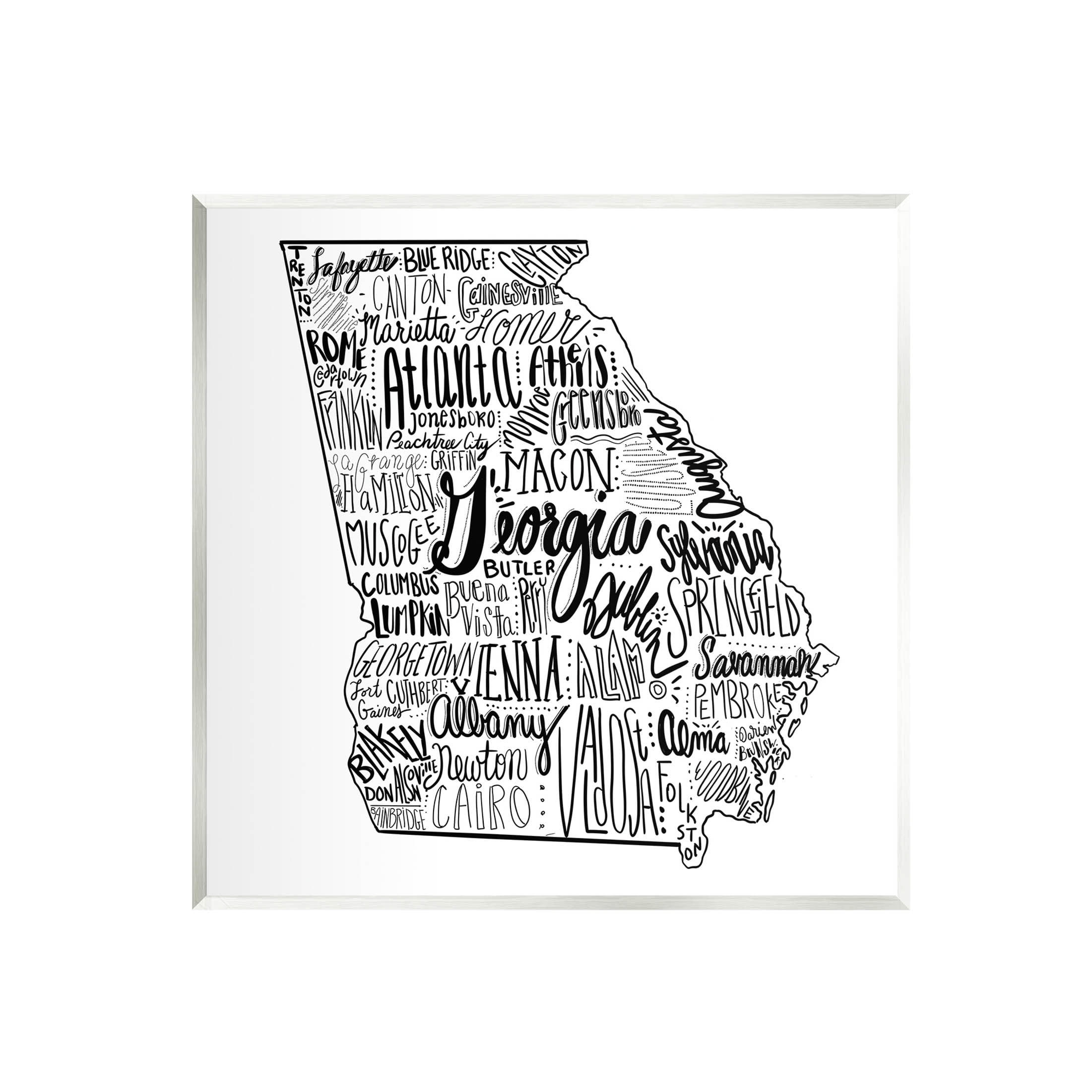 Georgia State Typography Black and White Wood Wall Art