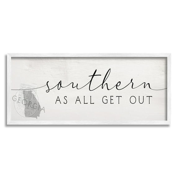 Stupell Industries Georgia State Southern As All Sentiment US Novelty Painting White Framed Art Print Wall Art, 13 x 30, Design by Daphne Polselli