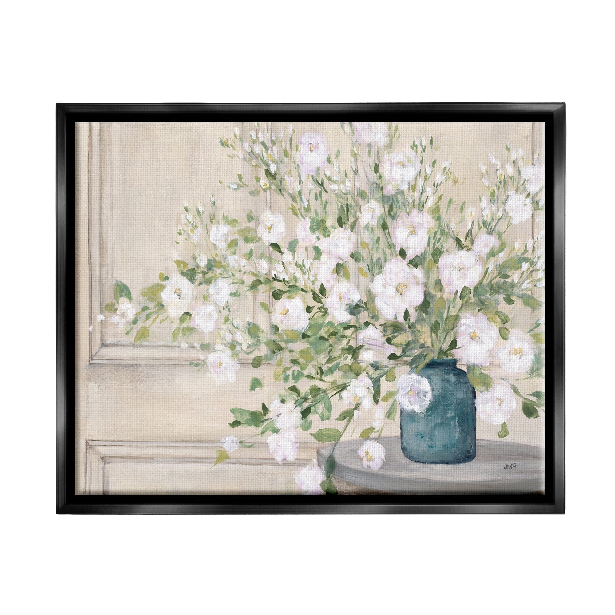 Stupell Industries Geranium Tabletop Country Still Life Painting Blooming Flowers Jet Black Framed Floating Canvas Wall Art, 24x30, by Julia Purinton