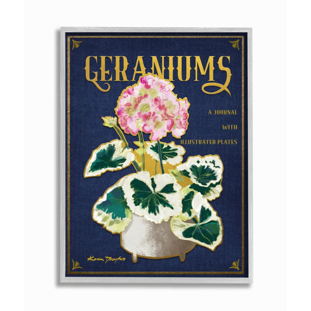 Gray Framed Botanical Floral Art Print with Blue and Gold Accents, 11x14