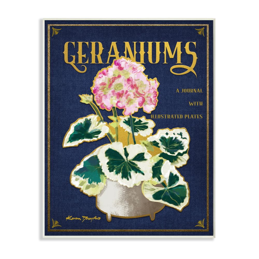 Stupell Industries Geraniums Blue Gold Flower Word Design Wall Plaque by Karen Dreyfus