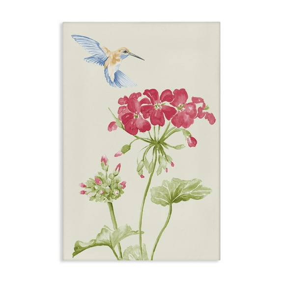 Stupell Industries Geraniums & Hummingbird Botanical & Floral Painting Gallery Wrapped Canvas Art Print Wall Art, 16 x 24