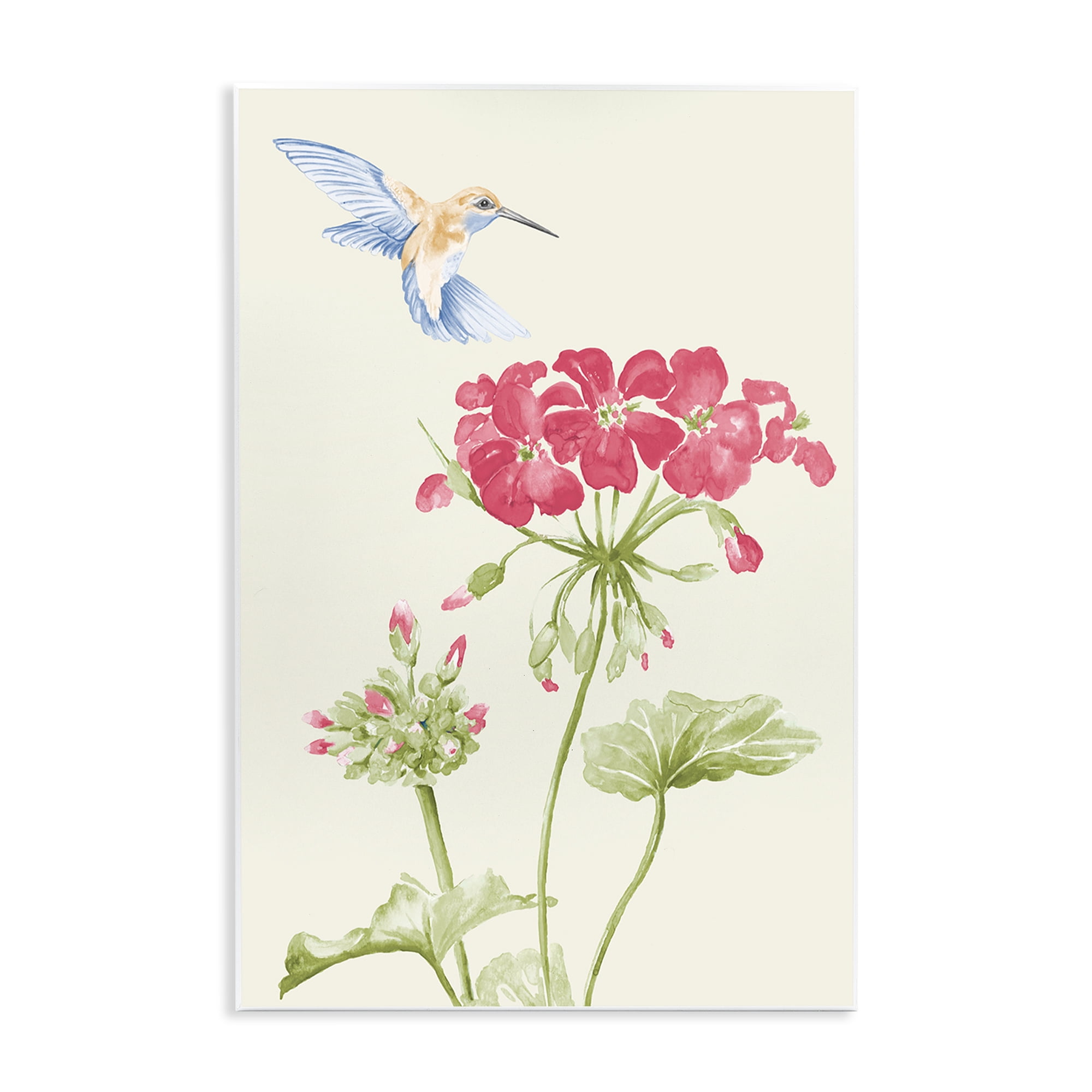 Stupell Industries Geraniums & Hummingbird Botanical & Floral Painting Unframed Art Print Wall Art, 13 x 19