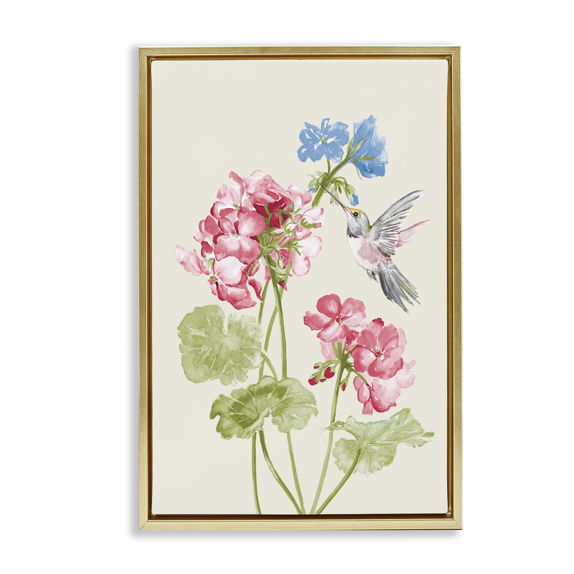 Stupell Industries Geraniums In Bloom Botanical & Floral Painting Gold Floater Framed Art Print Wall Art, 21 x 31