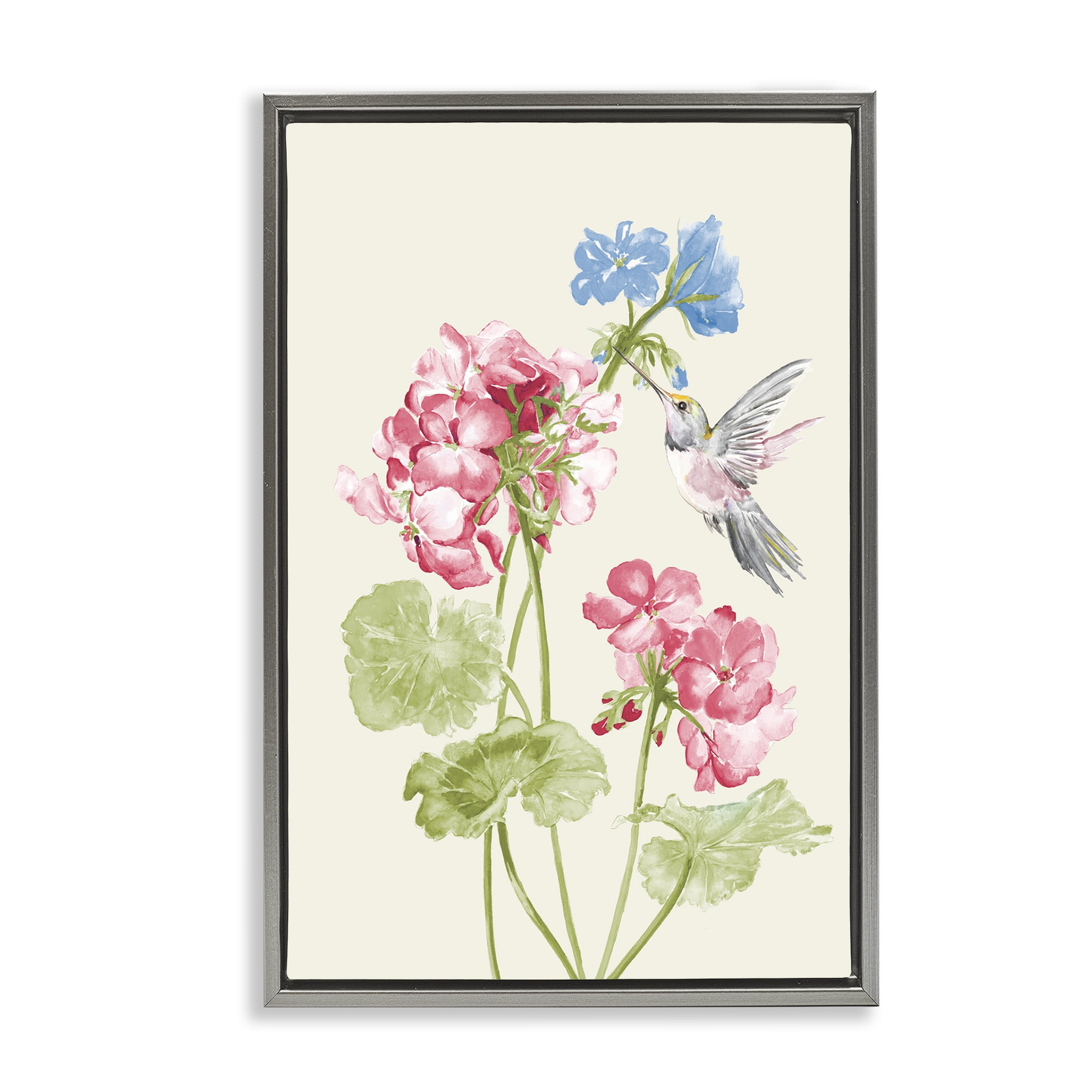 Stupell Industries Geraniums In Bloom Botanical & Floral Painting Gray Floater Framed Art Print Wall Art, 17 x 25