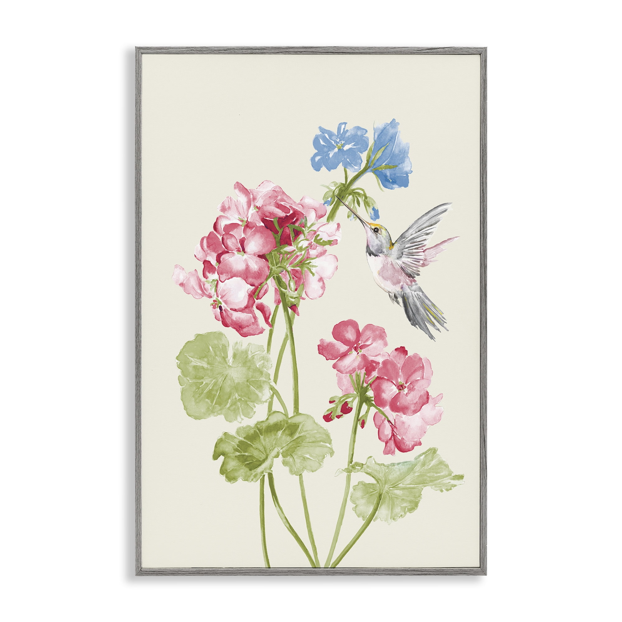 Stupell Industries Geraniums In Bloom Botanical & Floral Painting Gray Framed Art Print Wall Art, 12 x 18