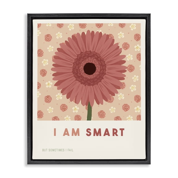 Stupell Industries Gerber Daisy I Am Smart Black Framed Floater Canvas Wall Art design by Courtney Haley, 21 x 17