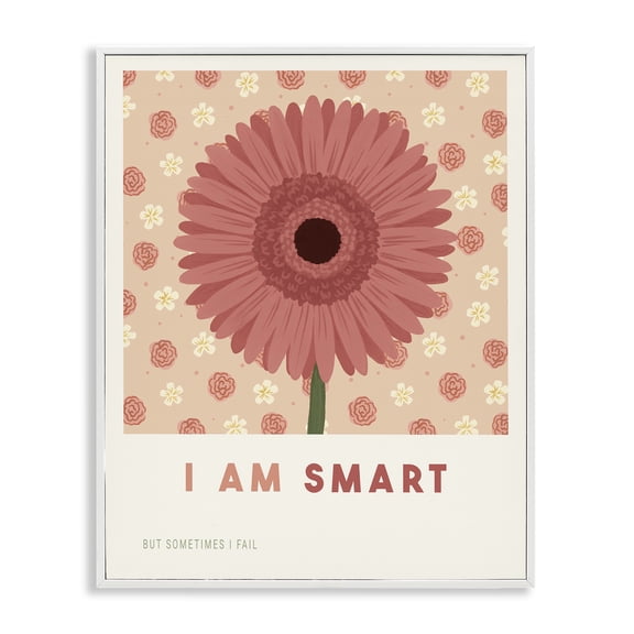 Stupell Industries Gerber Daisy I Am Smart White Framed Giclee Art design by Courtney Haley, 14 x 11