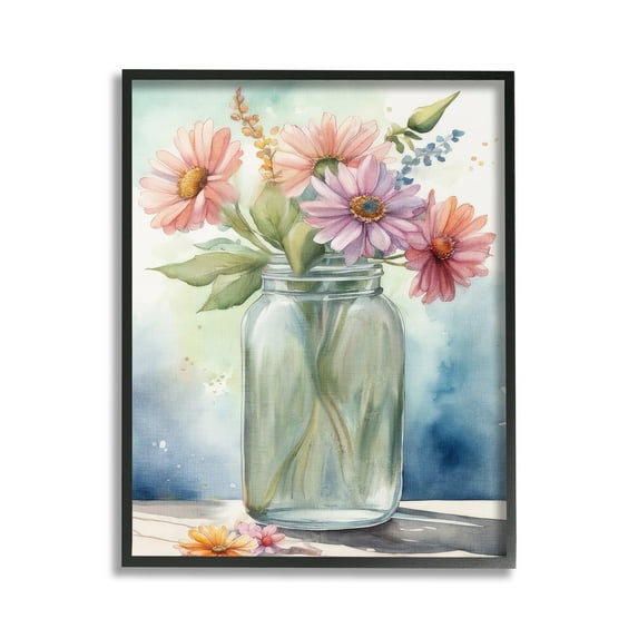 Stupell Industries Gerbera Daisies in Jar Botanical & Floral Painting Black Framed Art Print Wall Art, 24 x 30