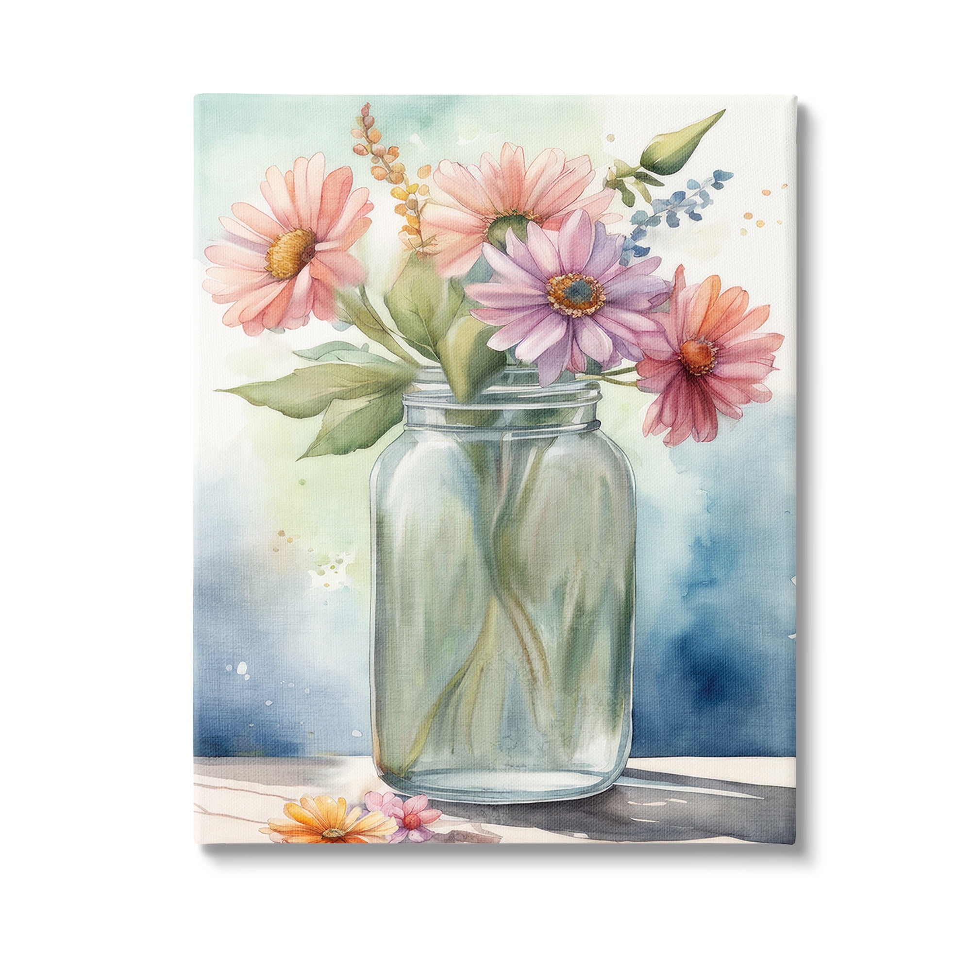 Stupell Industries Gerbera Daisies in Jar Botanical & Floral Painting Gallery Wrapped Canvas Art Print Wall Art, 24 x 30