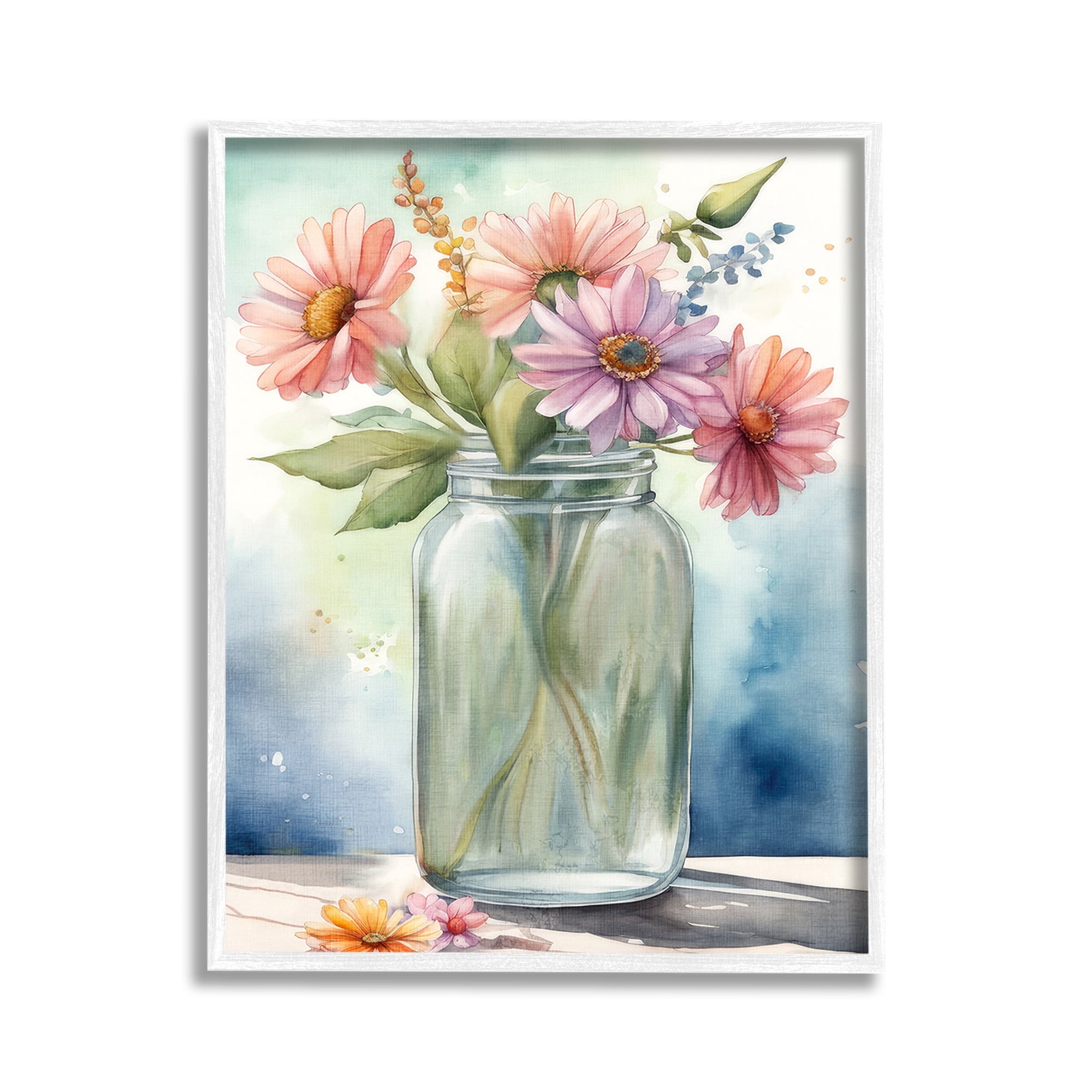 Stupell Industries Gerbera Daisies in Jar Botanical & Floral Painting White Framed Art Print Wall Art, 11 x 14