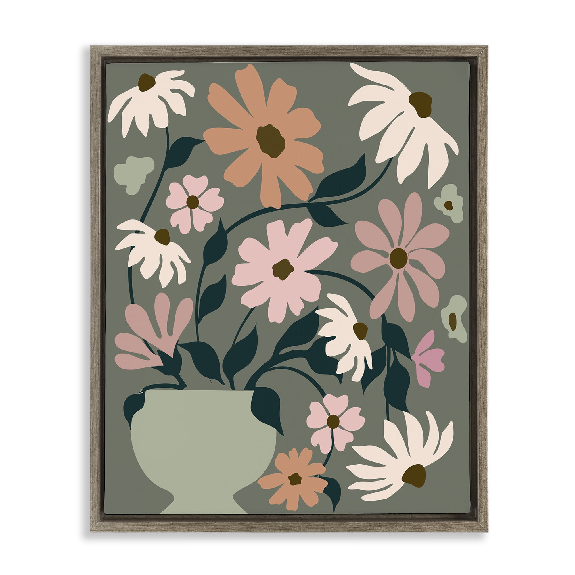 Stupell Industries Gerbera Daisy Bouquet Botanical & Floral Painting Brown Floater Framed Art Print Wall Art, 17 x 21
