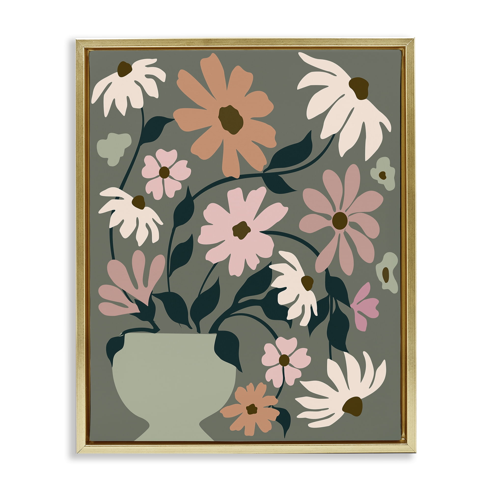 Stupell Industries Gerbera Daisy Bouquet Botanical & Floral Painting Gold Floater Framed Art Print Wall Art, 25 x 31