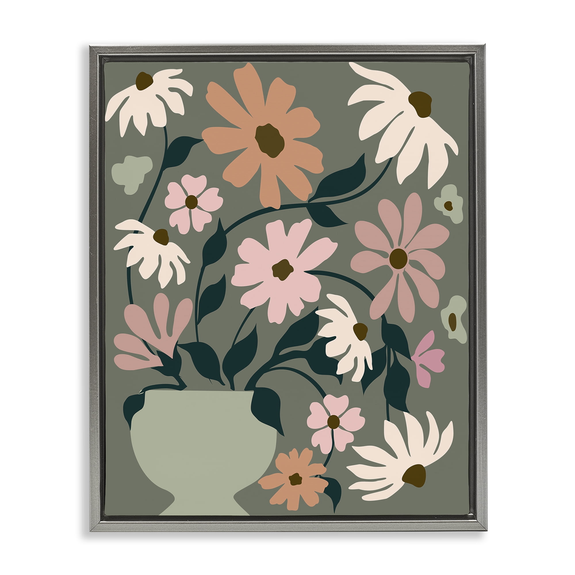 Stupell Industries Gerbera Daisy Bouquet Botanical & Floral Painting Gray Floater Framed Art Print Wall Art, 17 x 21