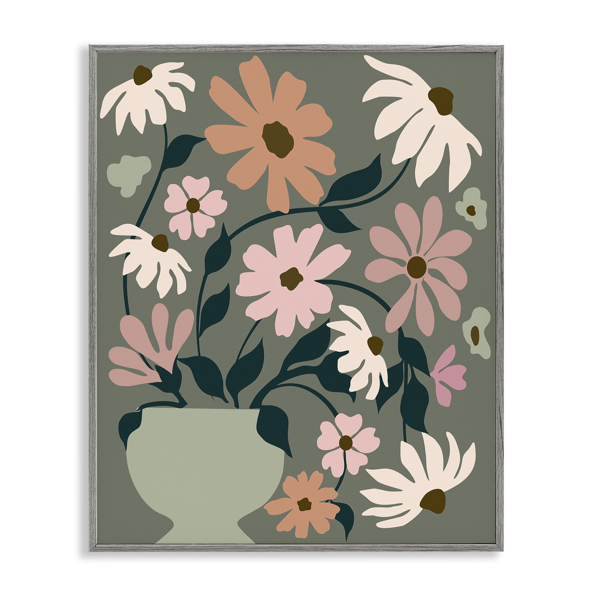 Stupell Industries Gerbera Daisy Bouquet Botanical & Floral Painting Gray Framed Art Print Wall Art, 24 x 30