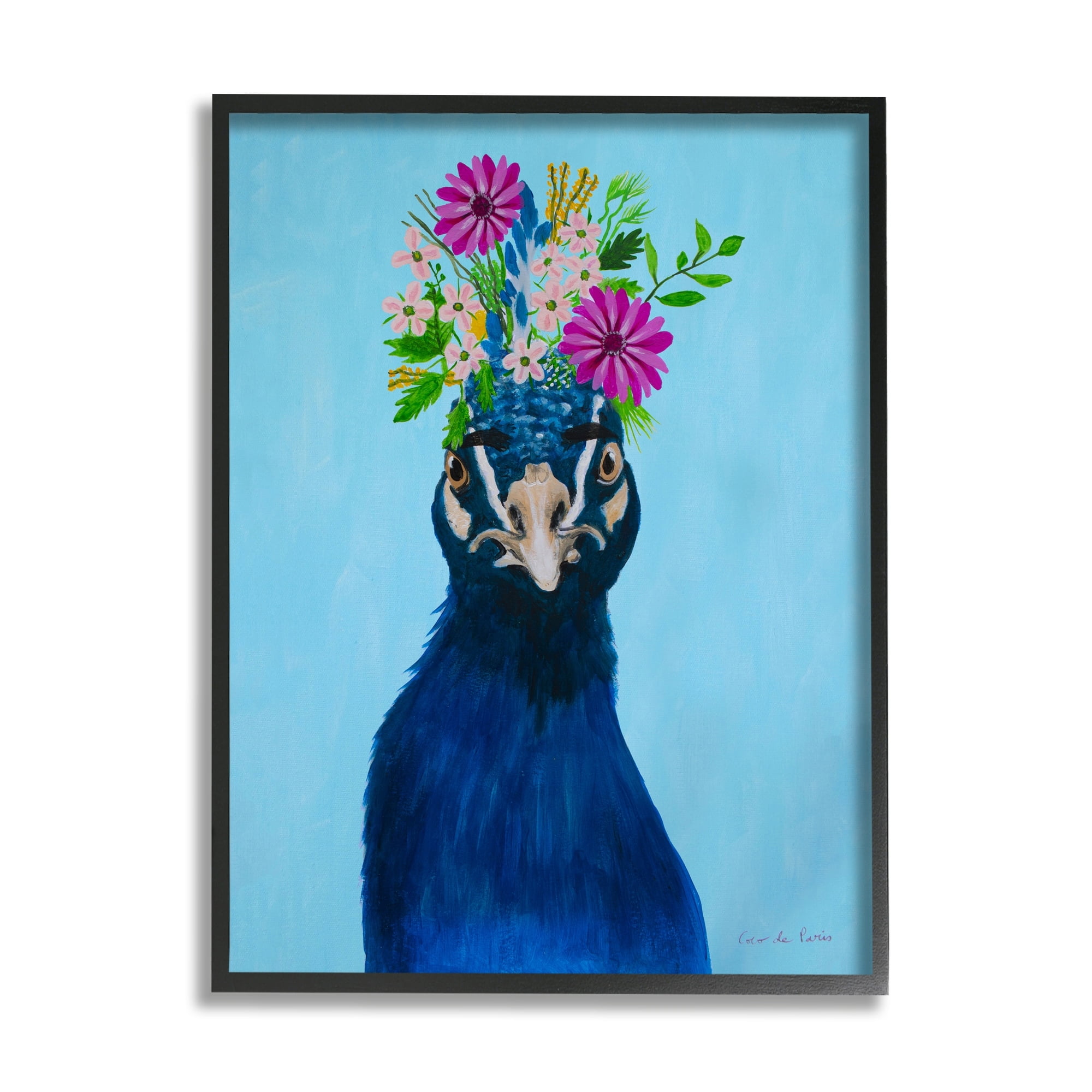 Stupell Industries Gerbera Forget Me Not Flowers Royal Blue Peacock Portrait , 11 x 14, Design by Coco de Paris
