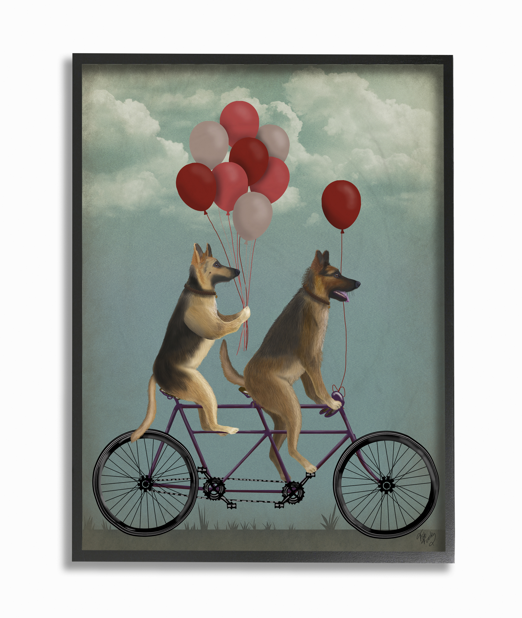 Stupell Industries German Shepard Dogs On Bicycle with Balloons Framed Wall Art by Fab Funky