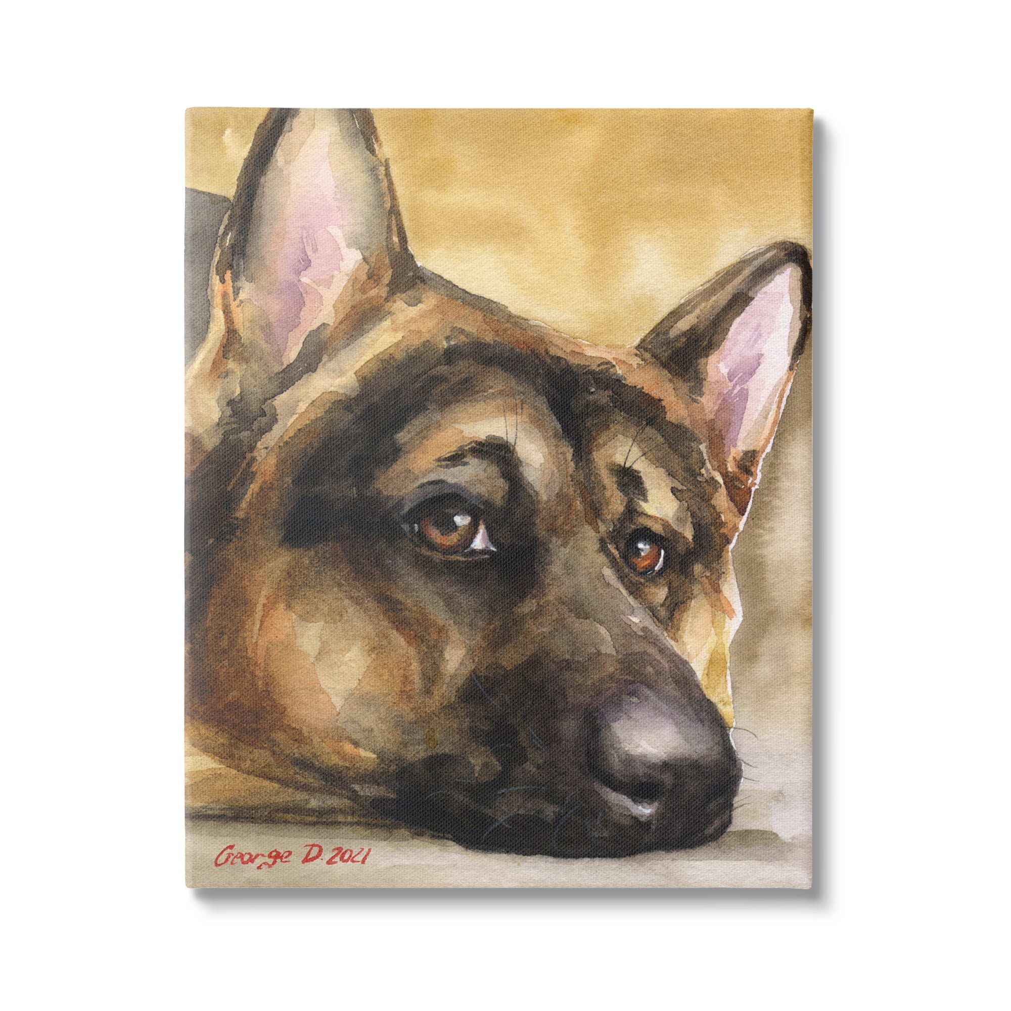 Stupell Industries German Shepherd Dog Sympathetic Gazing Animal Portrait Painting Gallery Wrapped Canvas Print Wall Art, Design by George Dyachenko