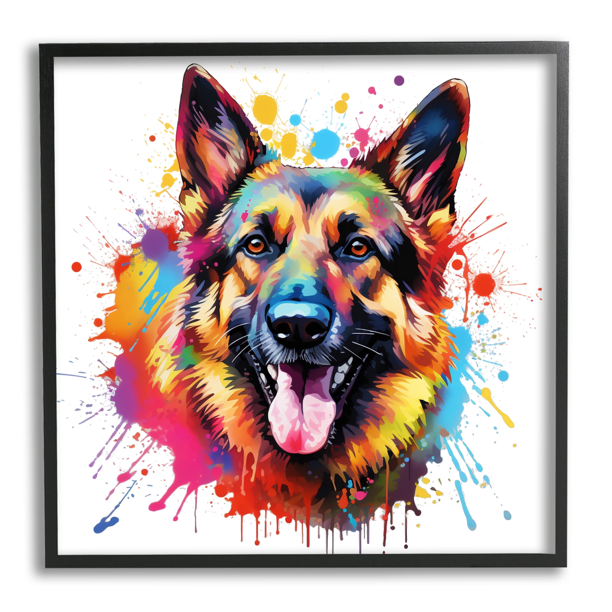 Stupell Industries German Shepherd Paint Splash Animals & Insects Painting Black Framed Art Print Wall Art, 17 x 17