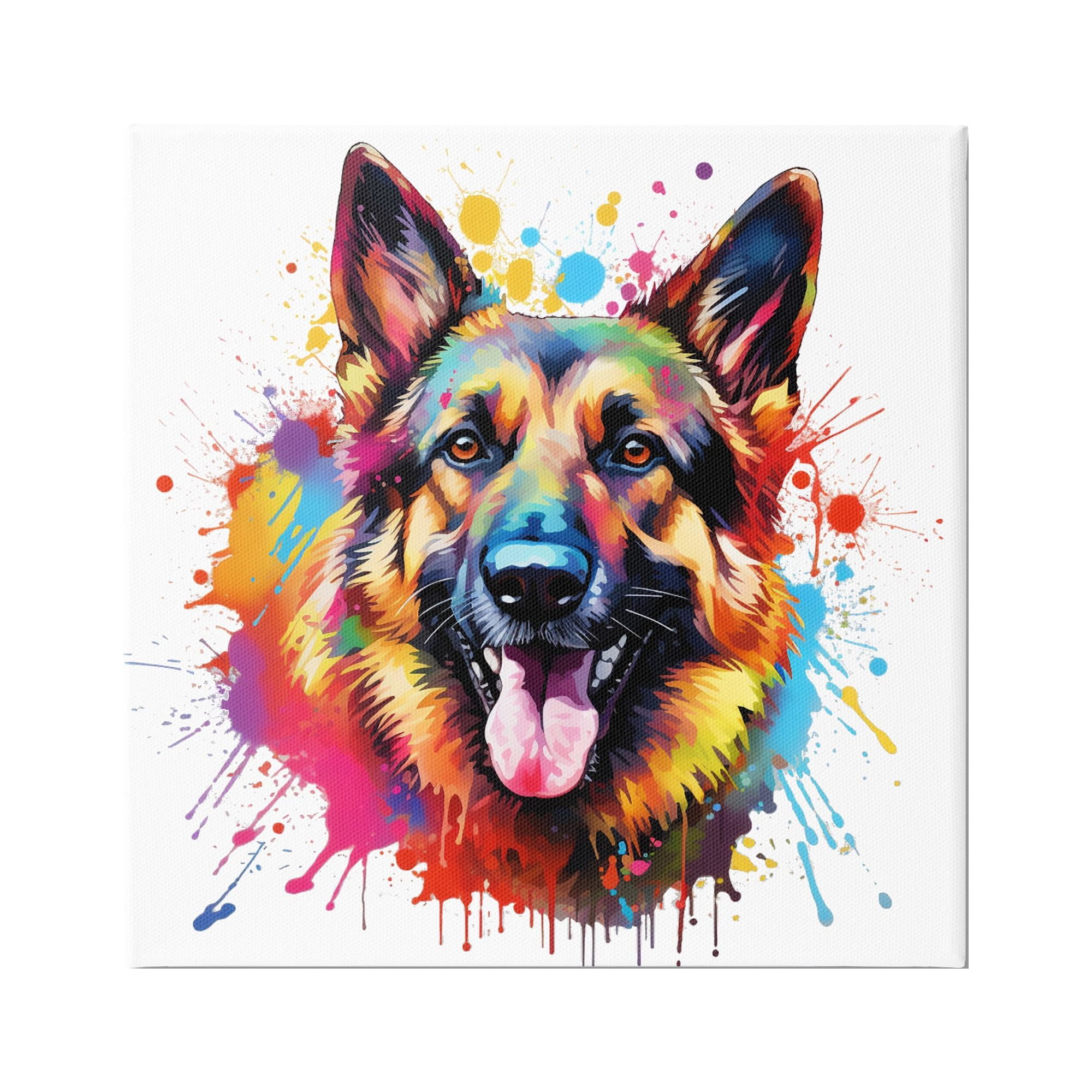 Stupell Industries German Shepherd Paint Splash Animals & Insects Painting Gallery Wrapped Canvas Art Print Wall Art, 17 x 17