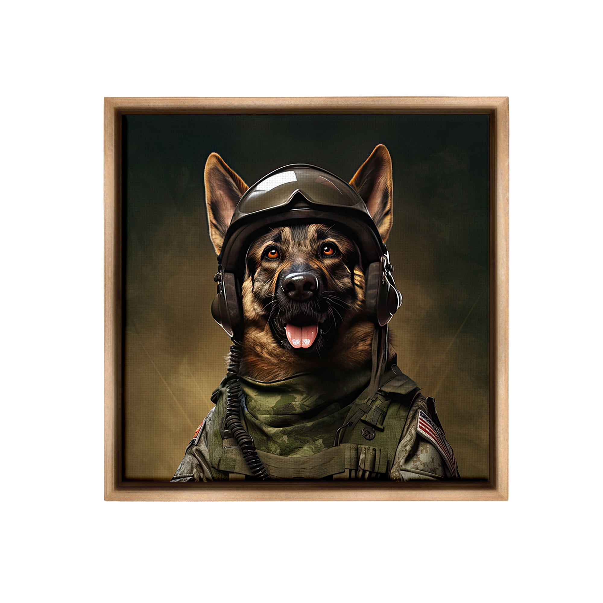 Stupell Industries German Shepherd in Uniform Animals & Insects Painting Brown Floater Framed Canvas Art Print Wall Art, 25 x 25