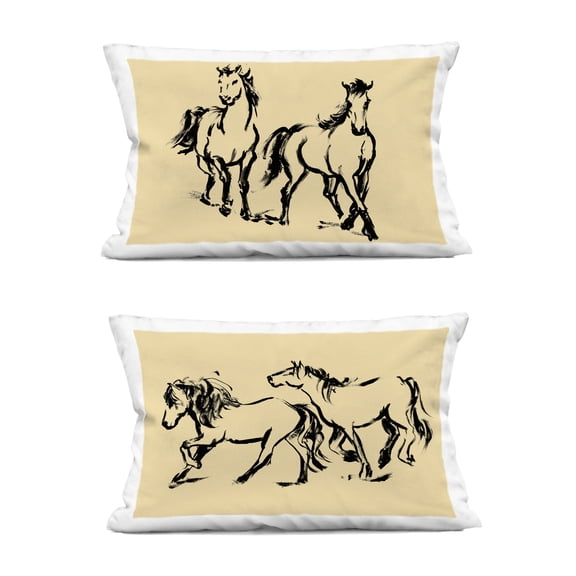 Stupell Industries Gestured Horses in Motion 2 Piece Decorative Printed Throw Pillow Set design by Victoria Barnes, 14 x 7 x 20