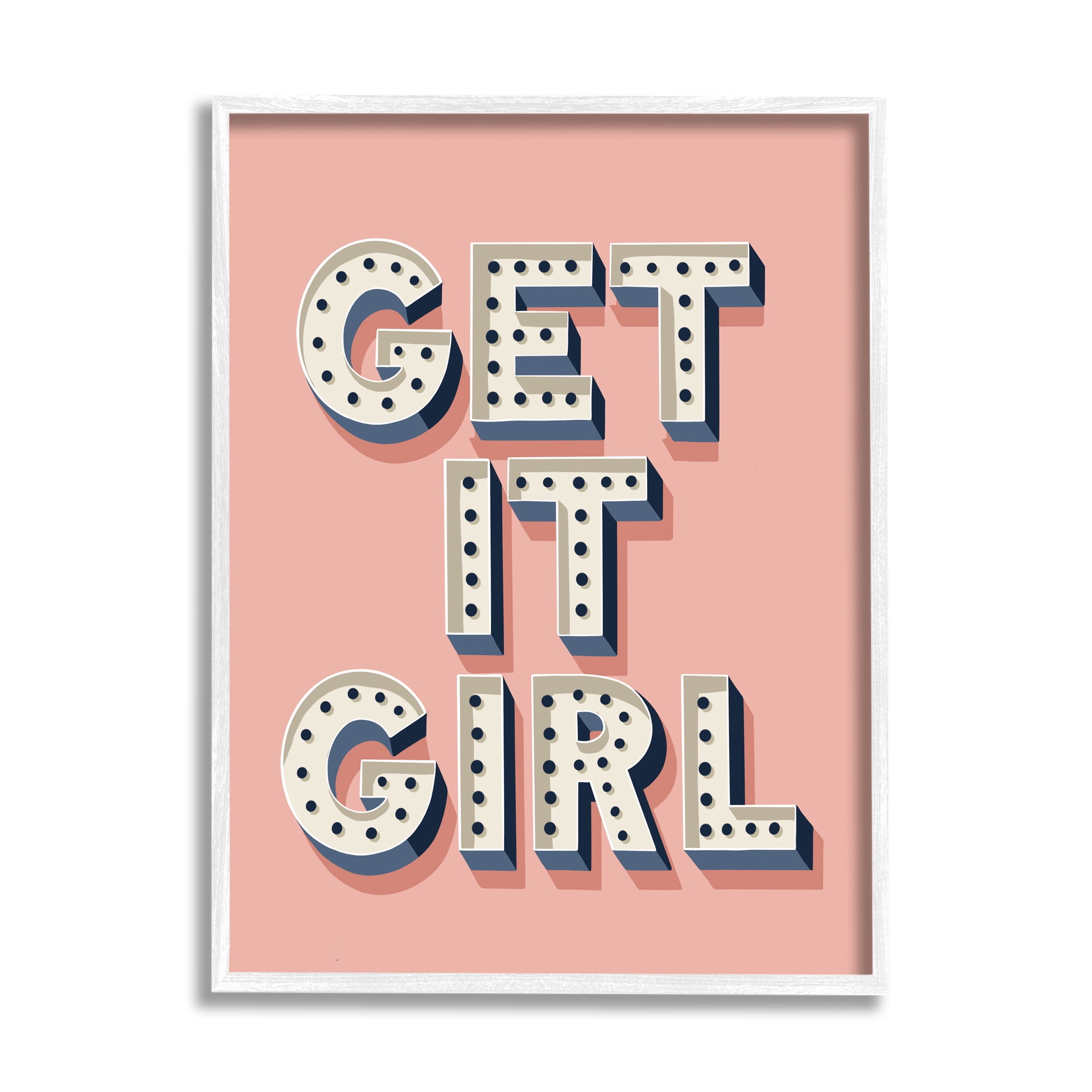 Stupell Industries Get It Girl Bold Polka Dot Typography over Pink Graphic Art White Framed Art Print Wall Art, 11x14, by Jo Taylor