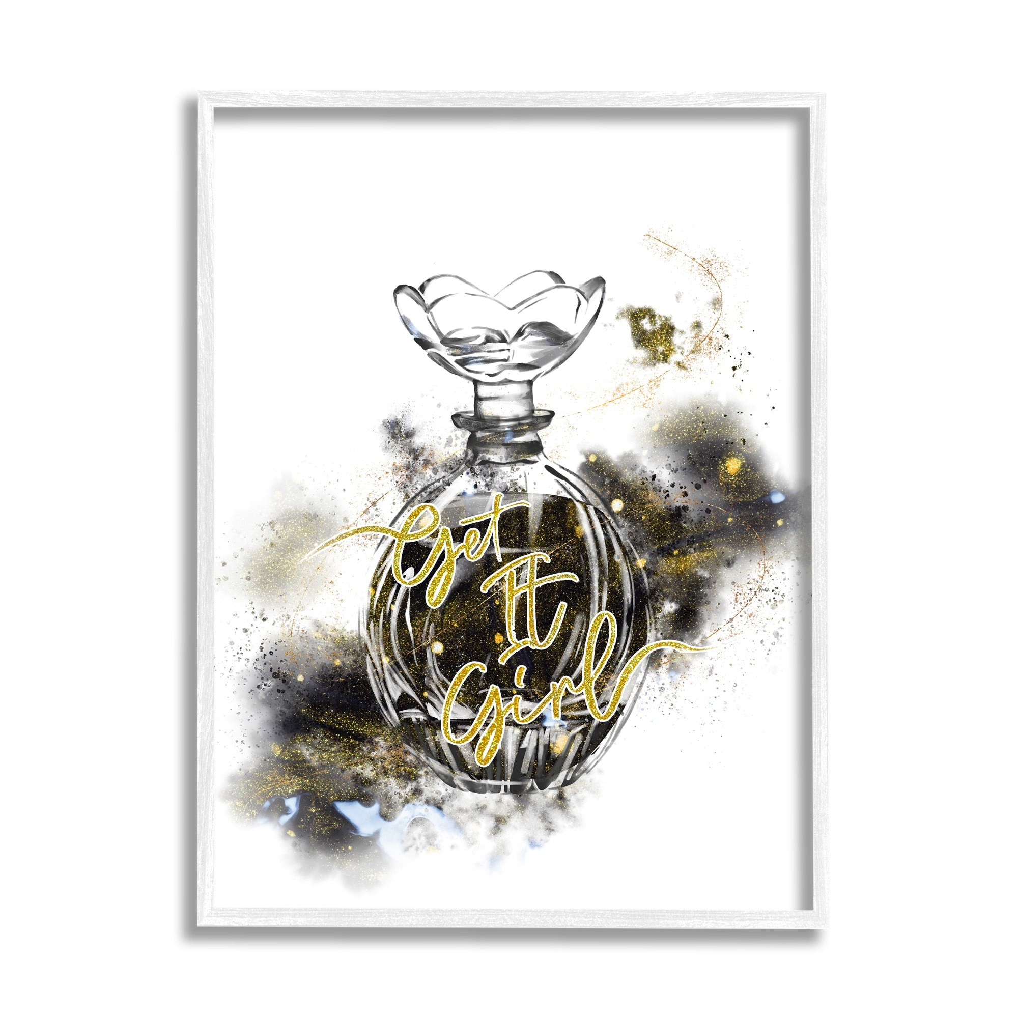 Stupell Industries Get It Girl Phrase Black Gold Sparkle Glam Cosmetic, 11 x 14, Design by Ziwei Li
