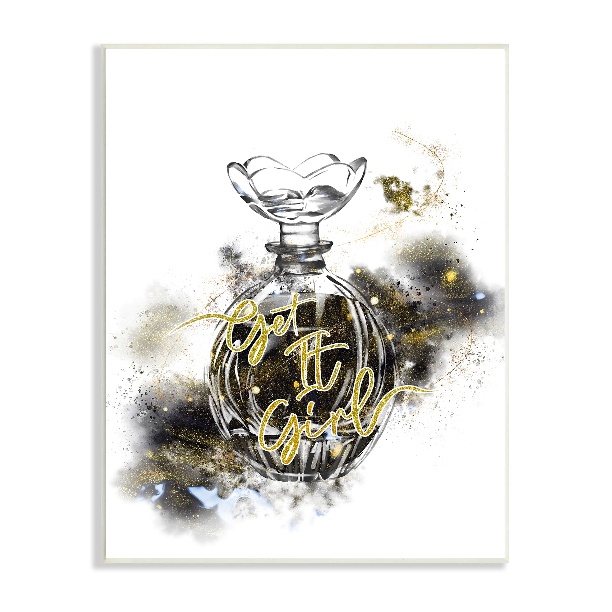 Stupell Industries Get It Girl Phrase Black Gold Sparkle Glam Cosmetic, 13 x 19, Design by Ziwei Li