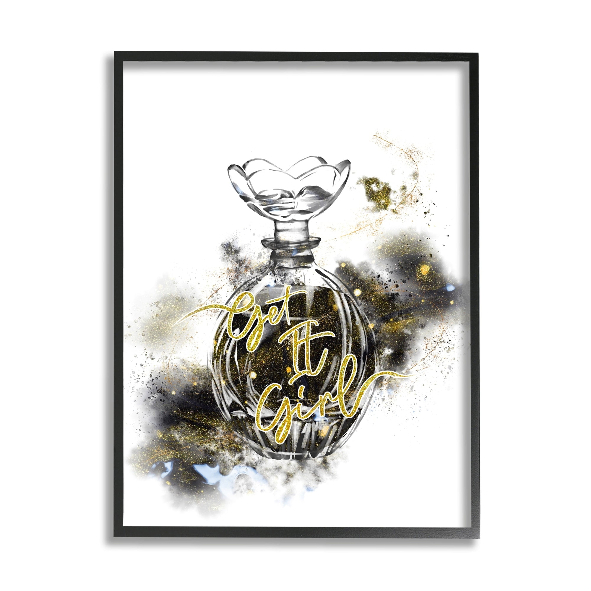 Stupell Industries Get It Girl Phrase Black Gold Sparkle Glam Cosmetic, 16 x 20, Design by Ziwei Li