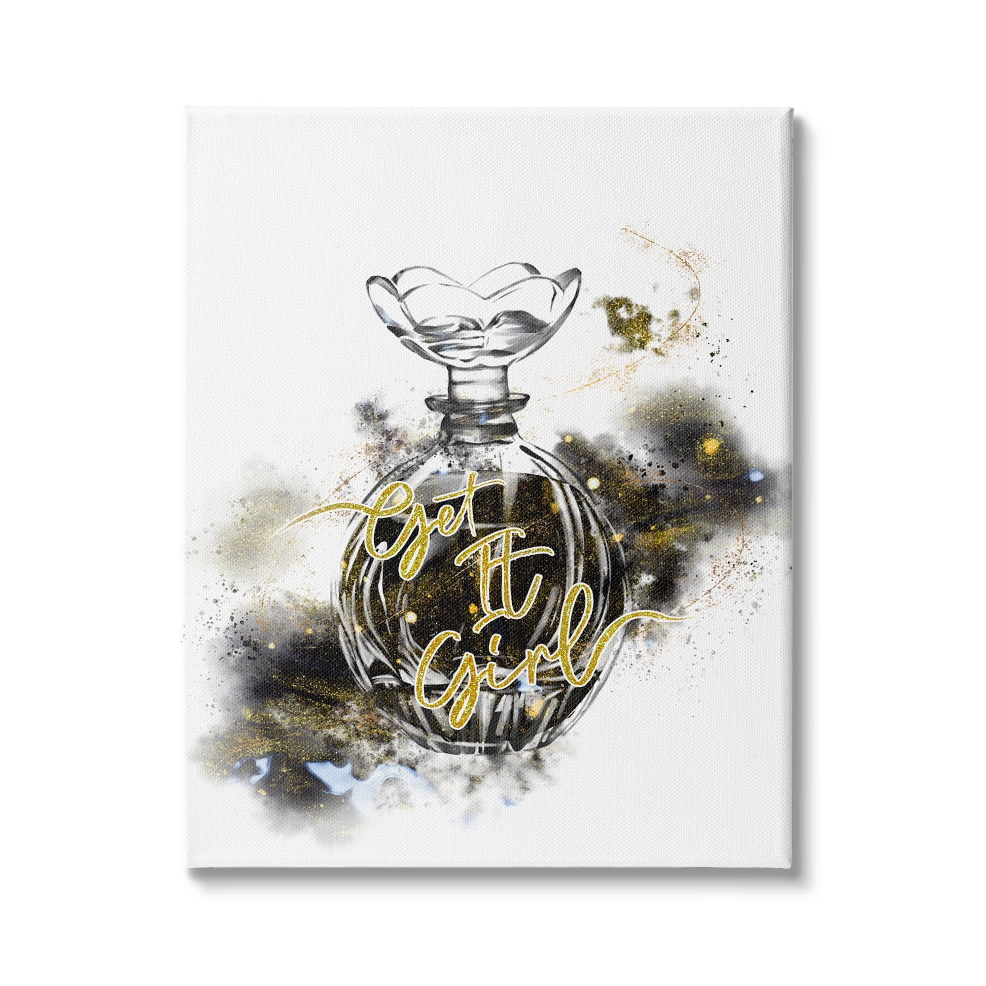 Stupell Industries Get It Girl Phrase Black Gold Sparkle Glam Cosmetic, 24 x 30, Design by Ziwei Li