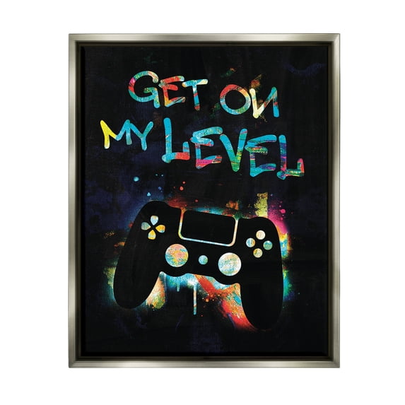 Stupell Industries Get On My Level Gaming Controller Neon Paint Splatter Graphic Art Luster Gray Floating Framed Canvas Print Wall Art, Design by Victoria Barnes
