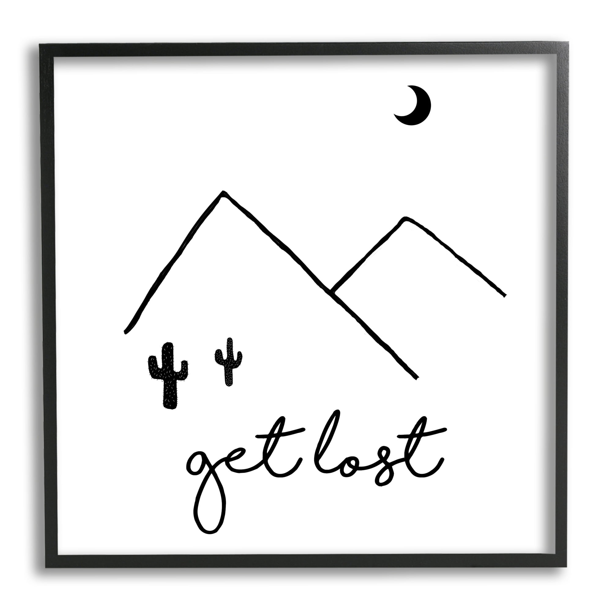 Stupell Industries Get Lost Desert Adventure Scene Minimal Line Doodle Graphic Art Black Framed Art Print Wall Art, Design by J. Weiss