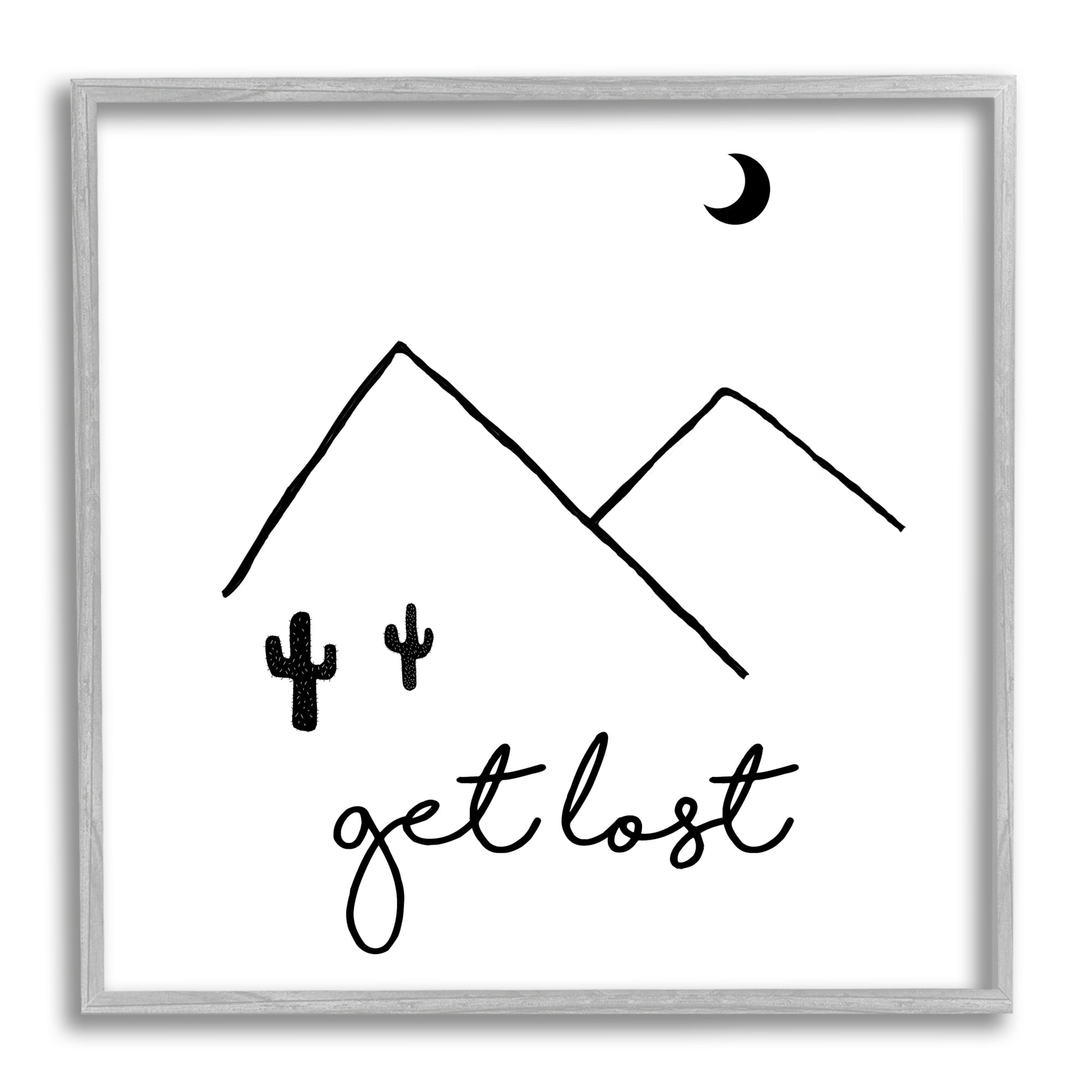 Stupell Industries Get Lost Desert Adventure Scene Minimal Line Doodle Graphic Art Gray Framed Art Print Wall Art, Design by J. Weiss